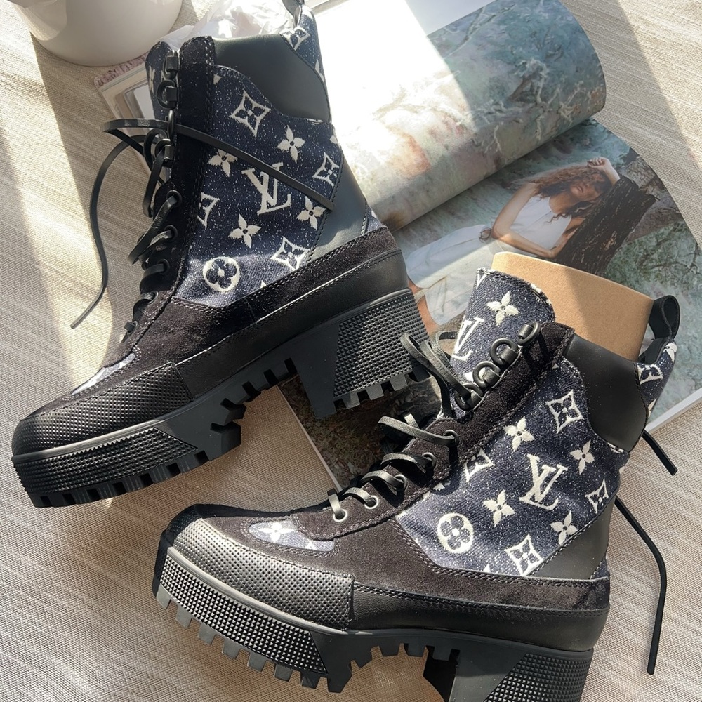Louis Vuitton Leather&Denim Star Trail Line Ankle Boots Size37